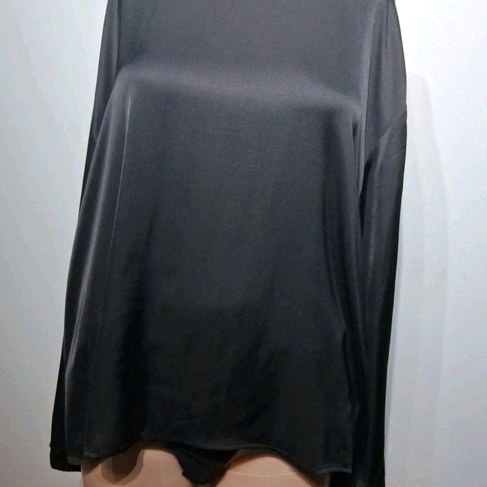 Sezane Women's Denara Black Silky Blouse Long Sleeve Buttons Detail Size 40